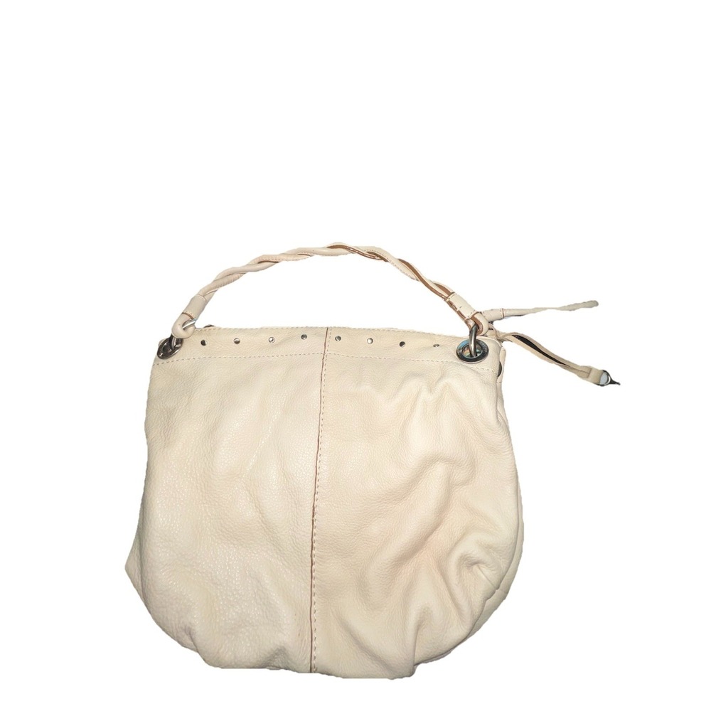 SOLDFossil Beige Leather Hobo Bag Braided Strap Slouchy Shoulder Purse Cream Y2K